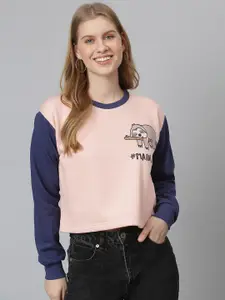 Campus Sutra Women Pink Colourblocked Sweatshirt