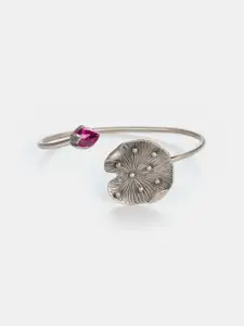 SHAYA Women Pink Artificial Stones Silver-Toned Oxidised Cuff Bracelet