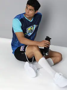 HRX By Hrithik Roshan Football Men Medieval Blue Rapid-Dry AOP Tshirts