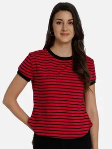 Yaadleen Women Red & Black Striped Regular Top