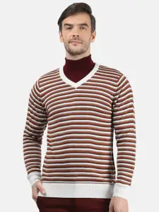 Monte Carlo Men White & Brown Striped Pullover