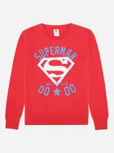 Kids Ville Boys Red Superman Printed Pullover Sweater