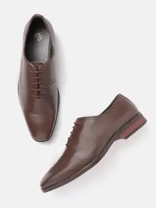 House of Pataudi Men Coffee Brown Solid Leather Formal Oxfords