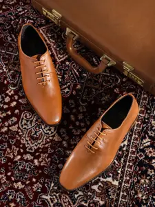 House of Pataudi Men Tan Brown Solid Leather Formal Oxfords