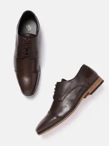 House of Pataudi Men Coffee Brown Solid Leather Handcrafted Formal Derbys