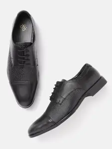 House of Pataudi Men Black Handcrafted Textured Leather Formal Derbys