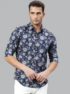 RARE RABBIT Men Navy Blue Slim Fit Floral Opaque Printed Casual Shirt
