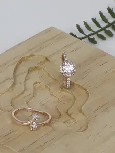 Zaveri Pearls Set Of 2 Rose Gold Plated CZ Stone-Studded Adjustable Finger Rings