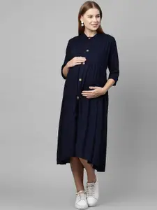 MomToBe Women Navy Blue Maternity Nursing Shirt Midi Sustainable Dress