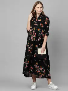 MomToBe Woman Black Floral Maternity Maxi Sustainable Dress