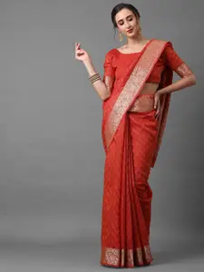 Mitera Women Rust & Gold-Toned Woven Designed Saree