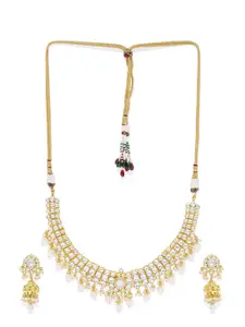 AccessHer Gold-Plated White Kundan Studded Pearl Beaded Handcrafted Necklace Set