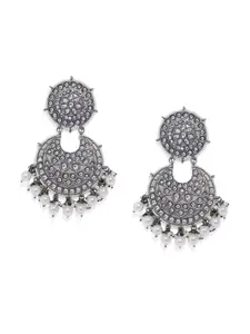 AccessHer Silver-Plated Silver-Toned Contemporary Chandbalis Earrings