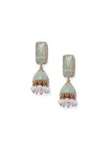 AccessHer Gold-Plated Gold-Toned & Turquoise Blue Contemporary Jhumkas Earrings