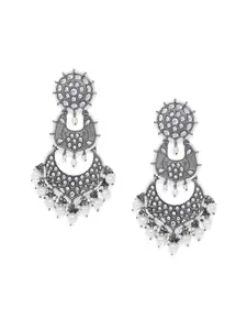 AccessHer Silver-Plated Silver-Toned Contemporary Chandbalis Earrings