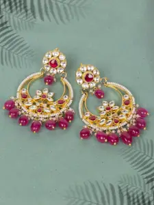 AccessHer Gold-Plated Gold-Toned & Red Contemporary Chandbalis Earrings