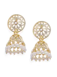 AccessHer Gold-Toned & White Dome Shaped Jhumkas Earrings