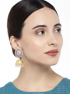 AccessHer Brass Plated Gold-Toned Contemporary Jhumkas Earrings