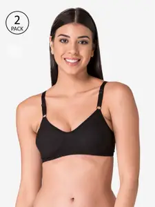 KOMLI Pack Of 2 White & Black Solid Everyday Bras - Non-Wired Non-Padded