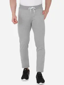 beevee Men Grey Melange & White Solid Straight-Fit Cotton Track Pants