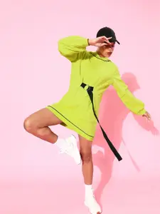 Athena Women Lime Green Hooded Sweatshirt with Belt Detail