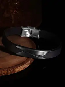 Roadster Men Black Rhodium Plated Leather Bracelet