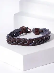 Roadster Men Brown Weave Pattern Leather Handcrafted Multistrand Bracelet