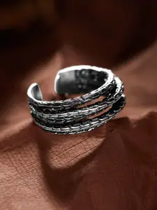 Roadster Men Silver-Toned & Plated Oxidized Adjustable Handcrafted Finger Ring