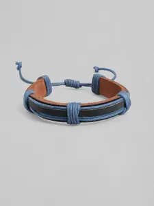 Roadster Men Black & Blue Leather Handcrafted Multistrand Bracelet