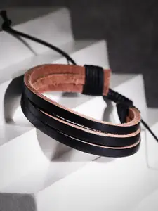 Roadster Men Brown Leather Handcrafted Bangle-Style Bracelet