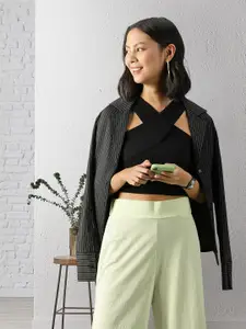 SASSAFRAS Black Halter Neck Fitted Crop Top