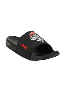 Campus Men Black & White Graphic Printed Sliders
