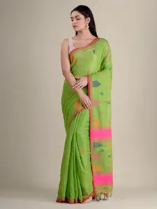 Mitera Green & Rose Woven Design Pure Cotton Handloom Saree