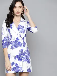SASSAFRAS White & Blue Floral Scuba Mini Dress