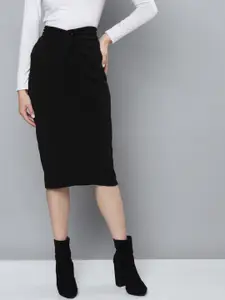 SASSAFRAS Women Black Solid Twisted Pencil Skirt