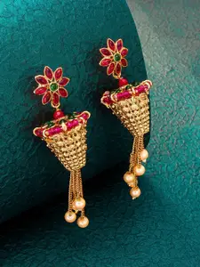 aadita Gold Plated Pink Floral Jhumkas Earrings