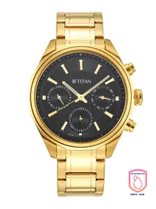 Titan Men Black Patterned Dial & Gold Toned Straps Analogue Watch 1829YM01