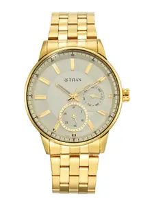 Titan Men Grey Dial & Gold Toned Bracelet Style Straps Analogue Watch 9441YM02
