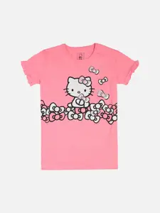 Kids Ville Girls Pink & White Hello Kitty Printed T-shirt