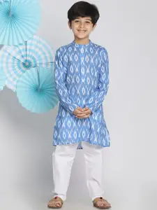 VASTRAMAY Boys Blue Printed Regular Pure Cotton Ikat Kurta with Pyjamas