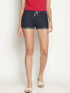 Wolfpack Women Navy Blue Low-Rise Denim Shorts