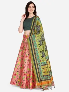 Mitera Pink & Green Semi-Stitched Lehenga & Unstitched Blouse With Dupatta