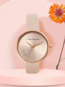 French Connection Women Pink & Rose Gold-Plated Leather Straps Analogue Watch FCL23-G