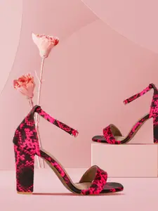 Bruno Manetti Women Pink & Black Printed Block Sandals