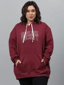 Instafab Plus Women Maroon Typography Printed Hooded Sweatshirt