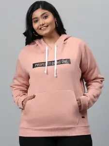 Instafab Plus Women Pink Printed Hooded Sweatshirt