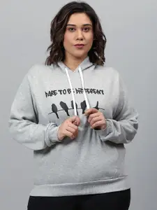 Instafab Plus Women Grey Printed Hooded Sweatshirt