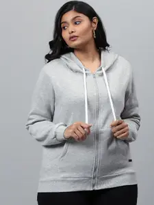Instafab Plus Women Grey Hooded Sweatshirt