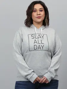 Instafab Plus Size Women Printed Stylish Casual Hooded Sweatshirt