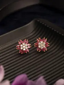 Saraf RS Jewellery Gold Plated Magenta Studs Earrings